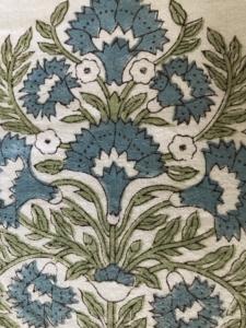 Tela de algodón estampada a mano – Motivo floral del Árbol de la Vida |   Azul Turquesa y Verde Oliva - Product Image 3