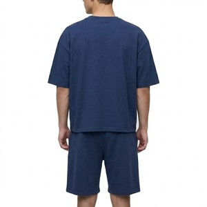 Custom Men Navy Blue Oversized T Shirt and Sweat Shorts Matching <b>Set</b> Casual Summer Cotton Tracksuit Streetwear Outfit - Product Image 2