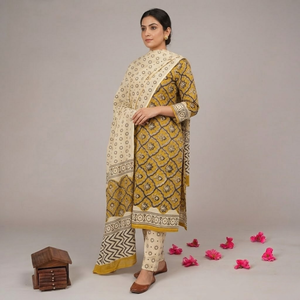 Conjunto de Pijama Kurti Sarong de Algodón con Estampado Floral Blanco y Amarillo |   Ropa de Playa para Mujer de Alta Calidad con Estampado Artesanal |   Ropa Casual Étnica para Estar en Casa - Product Image 4