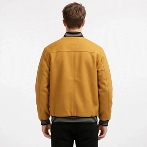 <b>Men</b> Mustard <b>Yellow</b> Varsity <b>Jacket</b> Snap Button Closure Striped Ribbed Collar Cuffs Hem Casual Outerwear Custom Wholesale Apparel - Product Image 2