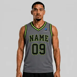 Camiseta de Baloncesto Gris Personalizada para Hombre, Cuello en V, Sin Mangas, Impresión Sublimada, Nombre y Número Personalizados 09, Malla Transpirable, Corte Regular, 100% - Product Image 1