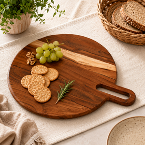 Tabla de cortar redonda hecha a mano de madera de acacia |   Tabla para Servir Queso y Pizza |   100% Ecológico - Product Image 6