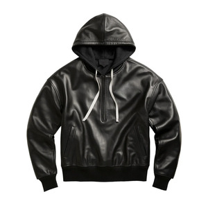 Sudadera con Capucha de Punto Sólido Estilo Gótico Vintage de Cuero Negro para Hombre, Sudadera con Capucha Extra Grande, con Bolsillo Delantero, Ropa Casual de Invierno - Product Image 1