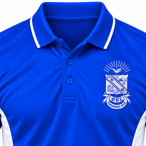 Phi Beta Sigma <b>Royal</b> <b>Blue</b> Men <b>Polo</b> <b>Shirt</b> Short Sleeve Embroidered Crest Contrast Side Panel Collared Performance Casual Top - Product Image 5