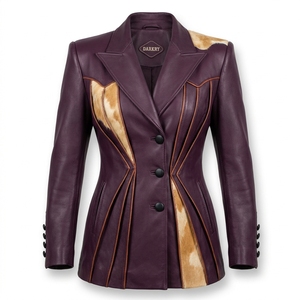 Purple Genuine <b>Leather</b> Cowhide Fur Blazer Jacket <b>Womens</b> Western Hair On Hide Tailored Coat Manufacturer <b>Top</b> Supplier - Product Image 1