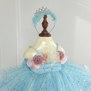 Robe de princesse scintillante à bretelles spaghetti pour filles, avec fleurs perlées, tutu et étoiles, superposée en tulle, pour fêtes, avec accessoires - Product Image 2