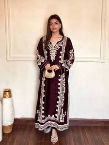 Brown Embroidered Modern Indian Pakistani Cashmere Salwar Kameez Set Women Moisture Wicking Velvet Style <b>Dress</b> for Wedding Party - Product Image 1