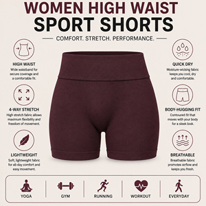Custom Logo Women's High Waist Seamless Breathable Spandex/Nylon <b>Scrunch</b> Biker <b>Shorts</b> Skinny Fit Quick Dry Contour Fitness Gym - Product Image 5