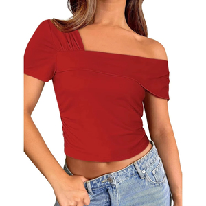 2025 Women's Trendy All Seasons Eco-Friendly Breathable One-<b>Shoulder</b> Full Sleeves <b>Off</b>-<b>Shoulder</b> Asymmetrical Stretchy Woven Loose - Product Image 5