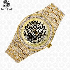 Charm_Jewells Montre de luxe en or pour femme, boîtier rond, mouvement à quartz analogique, bracelet incrusté de diamants, 38 mm - Product Image 3