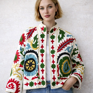 Blouson bomber 100% coton brodé, respirant, motif floral, bouton unique, printemps, hiver, automne - Product Image 3