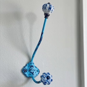 Beads Art Cast Iron Coat and Hat <b>Hooks</b> with Turquoise Ceramic Knobs Multifunction Wall Mounted <b>Hooks</b> & <b>Rails</b> - Product Image 2