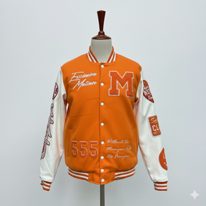 Exclusive Motion Varsity <b>Jacket</b> <b>for</b> <b>Men</b> Blue <b>White</b> Embroidery Letter M 555 Patch Design Preppy Style Autumn Wear - Product Image 5