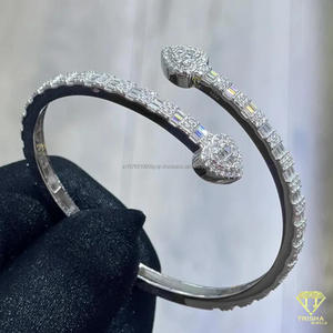 Elegant Lab Grown Diamond Lab Grown <b>Bangle</b> <b>Bracelet</b> With Pear Shaped Tips Silver Tone Statement Jewelry For Wedding - Product Image 1