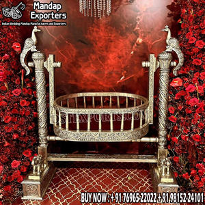 Traditional Modern Wooden Baby <b>Swing</b> Cradle for Baby Naming Ceremony Events Customizable Design Elephant Peacock Baby Palna - Product Image 4