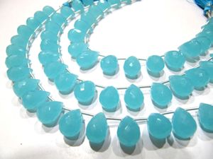Perles Briolette Goutte d'Eau Facettées Bleues en Calcédoine Aqua 10x14mm, Pierres Précieuses de Haute Qualité pour la Fabrication de Bijoux, Fil de 8 Pouces - Product Image 2