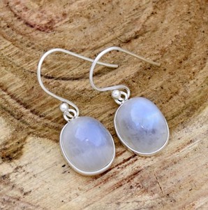Boucles d'oreilles pendantes en pierre de lune arc-en-ciel naturelle, argent sterling 925, faites à la main - Product Image 2