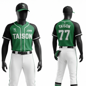Unisex Softball Uniform 160 GSM Premium Interlock Polyester Green Black Raglan Panel Custom <b>Heat</b>-Transfer Embroidery Logo Set - Product Image 1