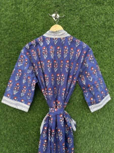 Bata Kimono de Algodón Hecha a Mano para Mujer con Cuello en V, Manga Larga, Cinturón, Cómoda, Suave, Lavable a Máquina, para Verano - Product Image 6