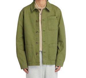 Chaqueta de trabajo vintage al por mayor estilo Detroit para hombre, de lona 100% algodón de alto gramaje, con logotipo frontal y diseño de cuello personalizados. - Product Image 1