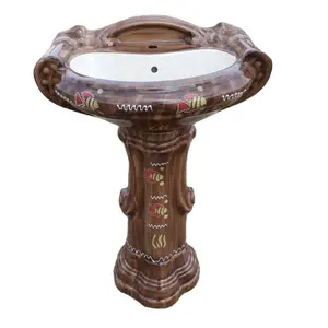 Lavabo decorativo de madera con Pedestal, accesorio de cerámica para baño, fabricante indio, Color marrón, precio de fábrica