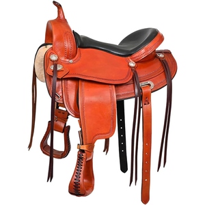 Selle de cheval western en cuir véritable faite à la main, équipement d'équitation haut de gamme avec étriers et sangles réglables - Product Image 5
