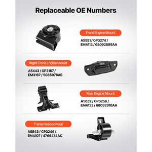 Kit di sostituzione supporti motore e trasmissione compatibile con Dodge Journey 3.6L FWD 2011-2019, set di 4 supporti motore - Product Image 3