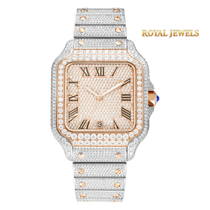 Montre mécanique à cadran carré avec chiffres romains, bracelet bicolore, montre-bracelet ton sur ton - Product Image 1