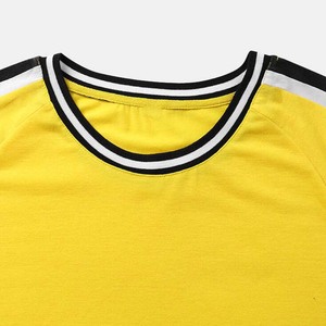 T-shirt jaune à manches courtes pour homme, col rond, bordure contrastée, tricot décontracté, coupe régulière, couleur unie, séchage rapide, respirant - Product Image 4