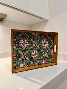 HANDICRAFTS ZONE HCZ-644 Luxury Durable Eco-Friendly Polished Solid Wooden Handcrafted Rectangle <b>Serving</b> <b>Tray</b> <b>Handles</b> Coffee - Product Image 4