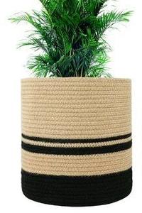 Panier de rangement circulaire tressé en corde de coton beige et noir, moderne, écologique, polyvalent, pour la maison et le jardin - Product Image 3