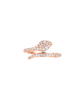 Anillo Ajustable de Oro Sólido de 10K, 14K, 18K con Diseño de Serpiente de Dos Cabezas, con Diamantes Pavé de Color DEF y Claridad VS VVS