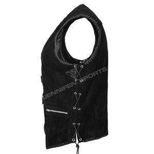 Chaleco de Cuero de Gamuza Vintage de Alta Calidad para Hombre, Estilo Motociclista, Cierre con Ganchos Metálicos, Sin Mangas - Product Image 4