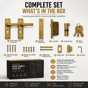Premium Gold Brass Mortise Door Handle <b>Lock</b> Set Heavy-Duty <b>Security</b> Cylinder Modern Design Rust Resistant for Wooden Doors - Product Image 5
