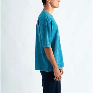 <b>Mens</b> Acid Wash Teal Blue Crew Neck Oversized T-<b>Shirt</b> Short Sleeve Loose Fit Basic Top Custom Logo OEM ODM Wholesale Apparel - Product Image 5