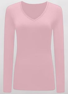 เสื้อยืดแขนยาวคอวีสีชมพู STELLAR ทรงปกติสำหรับผู้หญิง ผ้าฝ้าย 100% ใส่สบายๆ ในฤดูร้อน น้ำหนัก 240 กรัม - Product Image 1