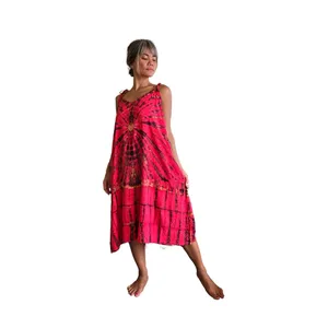 Robe longue d'été en rayonne pour femmes, col rond, rouge et noir, style bohème, tenue décontractée, robe de plage - Product Image 1