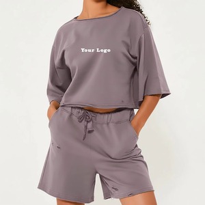 Most Demanding Product Women's 2 Piece Shorts <b>Set</b> Women's <b>Sets</b> Custom Logo Solid Color Summer Fashion Wear Women Short <b>Set</b> - Product Image 1