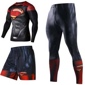 Ensemble de compression unisexe : T-shirt à manches longues, short et pantalon long, imprimé par sublimation, en polyester écologique et antibactérien, coupe ajustée - Product Image 1
