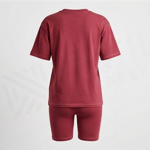 Women's 2Piece Solid Color Short Sleeve T Shirt and Above Knee Shorts <b>Set</b> Crew Neck Loose Fit Casual Wear Spandex Cotton <b>Knitted</b> - Product Image 2