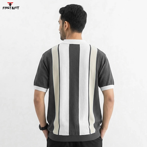 เสื้อยืดแขนสั้นผ้าฝ้ายถักคุณภาพสูง 100% สำหรับผู้ชาย พิมพ์ลายโลโก้ดิจิทัลตามสั่ง ทรงหลวม ซิปครึ่งตัว - Product Image 4