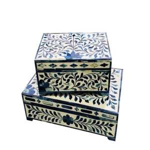 Caja decorativa de madera de una sola capa hecha a mano con incrustaciones de hueso natural, tallada, para joyas y almacenamiento de frutos secos, al por mayor - Product Image 3