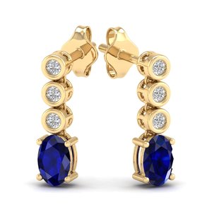 REYES Trendy Design Women 14K Gold Diamond Dangle Drop <b>Earrings</b> Classic Oval Cut 0.73Ct <b>Blue</b> <b>Sapphire</b> Gemstone Jewelry - Product Image 1