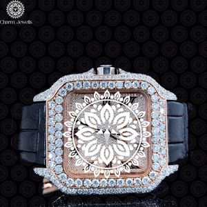 Montre de luxe pour femme Charm_Jewells avec cadran carré en diamant, boîtier en acier inoxydable, mouvement à quartz analogique, cristal saphir, bracelet en cuir de 38 mm - Product Image 1