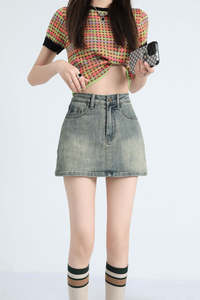 Nouvelle Collection Été : Mini-jupe en jean tendance avec boutons sur le devant, coupe trapèze, taille haute, décontractée pour femme - Product Image 4