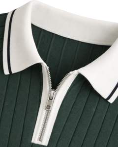 Polo de Manga Corta para Hombre, Color Verde Oscuro, con Cierre de Cremallera, Tejido de Punto, Cuello en Contraste, Fabricante Personalizado, Ropa Casual - Product Image 6