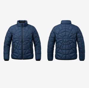 Navy Blue <b>Quilted</b> Puffer Spider <b>Pattern</b> <b>Jacket</b> Stand Collar Full Zip Windproof Polyester Winter Rain Coat Spider Design <b>Jackets</b> - Product Image 1