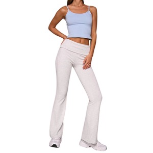Pantalon de yoga côtelé uni à jambe large pour femme, extensible dans les 4 sens, coupe bootcut, leggings évasés, vêtements de sport personnalisables en gros - Product Image 1