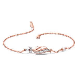 Bracelet en diamant White Stone Leaf Wave avec chaîne en or rose et design central à courbes fluides - Product Image 2
