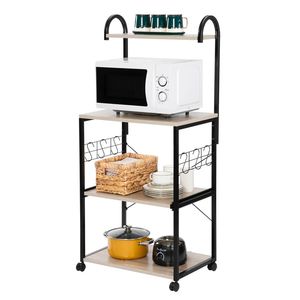 FCH Upgrade 4-Tier Metal Kitchen Storage <b>Rack</b> Multiuse Bakers <b>Rack</b> <b>Microwave</b> Oven Stand Wine Storage Organizer Storage - Product Image 1